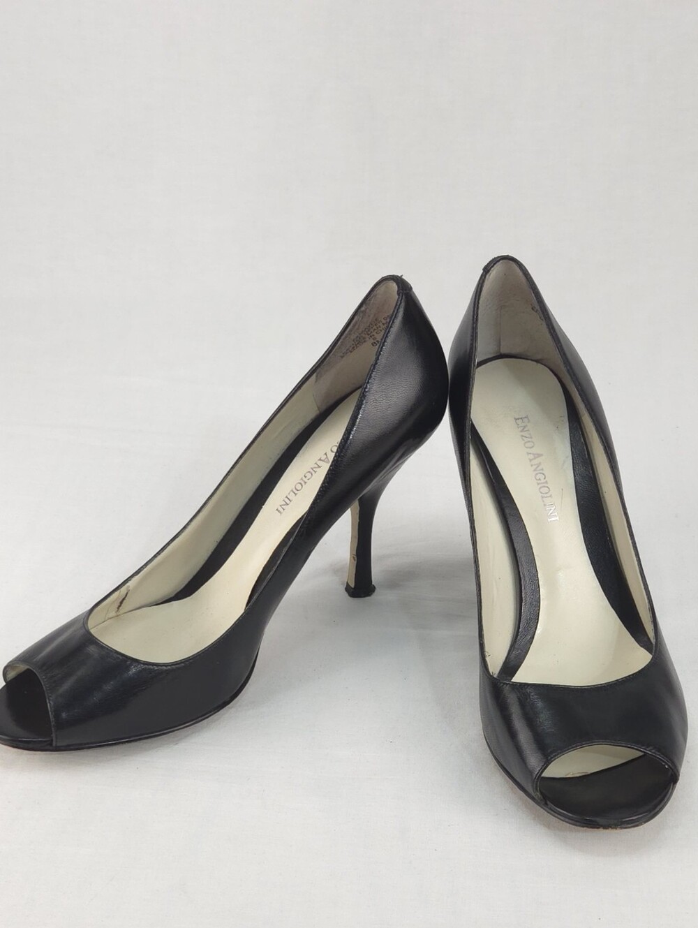 Black Peep-Toe Leather Pumps by Enzo Angiolini